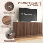 63" Fluted Buffet Cabinet Sideboard with Storage,Large Credenza with 4 Doors with Adjustable Shelves,Wood Mid Century Modern Sideboard for Kitchen, Living Room,Entryway(Walnut)