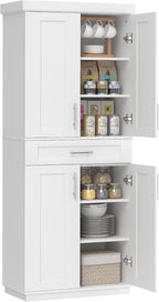 HOMCOM 72" Kitchen Pantry Cabinet Freestanding Storage Cabinet White | 4 Doors, Drawer, 3 Adjustable Shelves, for Dining Room