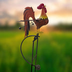 Red Carpet Studios Garden Stake Metal Rocker Gardening Yard Art, 58.5 Inches Tall, Rooster Crowing