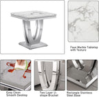 Henf 23in Square End Table Faux Marble End Table w/U Shape Steel Base,Luxury Sofa Side Table Tea Table for Living Room Office, Nightstand Bedside Table for Bedroom, White and Silver End Side Table