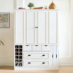 roomfitters 71" Kitchen Pantry Organizers and Storage Kitchen Cabinet, Power Outlet, Wine Rack, 5 Drawers, Pull-Out Shelf, White