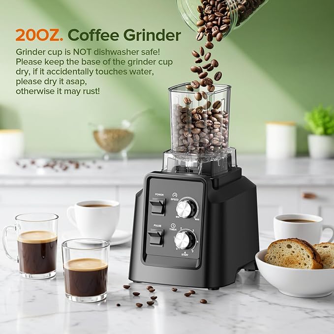 Blenders for Kitchen, Blender & Grinder Combo, Smoothie Blender, 68Oz Pitcher for Crushing Ice, Puree and Frozen Fruit with Autonomous Clean, BPA-Free, Black