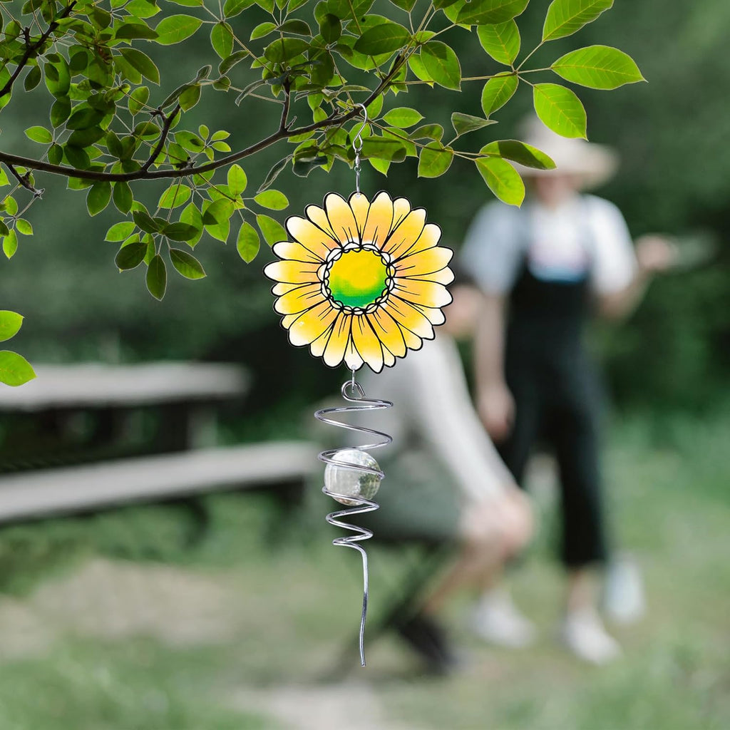 18" Wind Spinner Outdoor Hanging Metal Figurine Spinner for Garden Décor Ornaments,Lawn Yard Patio,Sunflower
