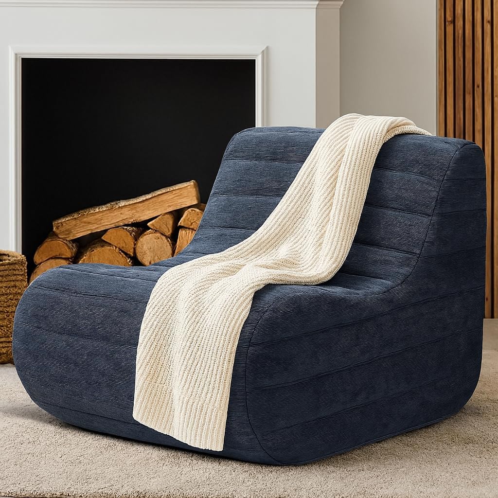 Memory Foam Bean Bag Chair, Gray | Compact Lazy Sofa Sack & Floor Couch, Soft Supportive Seat for Bedroom Living Room Office & Home Use