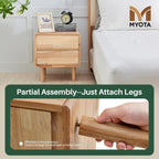 Modern Natural Wooden Nightstand with Drawers - Solid Wood Night Stand 2 Drawer Mid Century Small Narrow Bedside Side End Table with Storage for Living Room Bedroom, 15.7" D x 17.1" W x 19.6" H