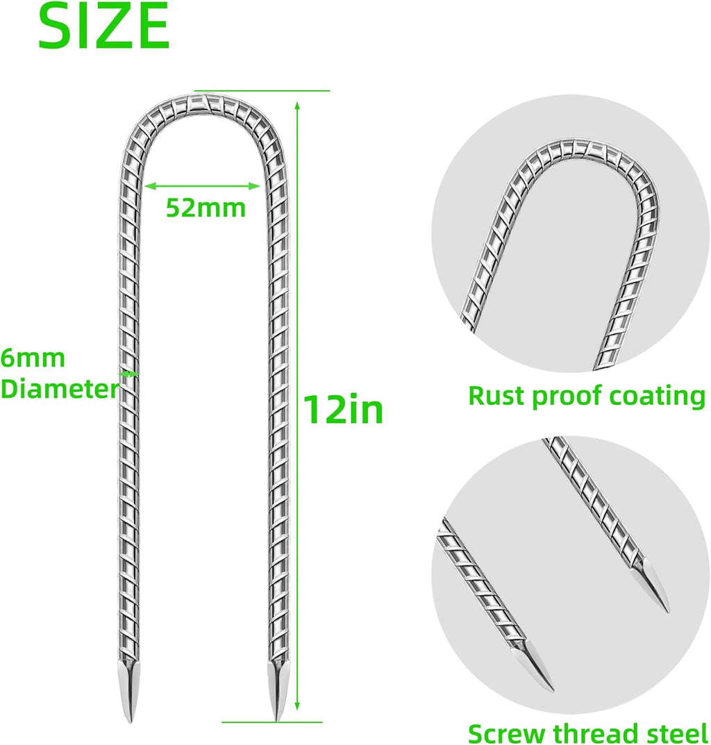 11 Pack Ground Garden Rebar Stakes Rebar 12 Inch Anti-Rust Galvanized Steel U Shape Hook Heavy Duty Ground Anchors for Tents, Position Kits,Fences, and Trampolines Landscape Fabric