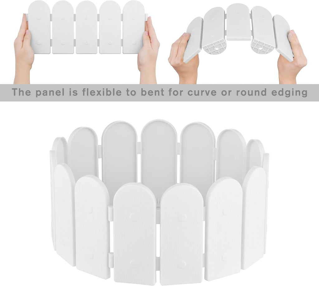 Evelyne Garden Border Edging: Wooden Fence Design - 8pcs White Yard Landscaping Fence Liner Lawn Edge Barrier - 10ft Kit of Decorative Lawn Landscape Panels Elements -Landscaping Edging-GMT-10374-D08