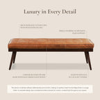 Poly & BARK 55" Tufted Leather Bed Bench for Bedroom End of Bed - Living Room Entry Way Bench - Pure Italian Leather Upholstery with a Solid Wood Frame - Ottoman Bench with Wooden Legs - Cognac Tan