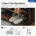 Brown Shoe Storage Bench with 2 Flip Drawers, Entryway Bench with Removable Seat Cushion, 2-Tier Shoe Cabinet for Entryway, Hallway, Bedroom