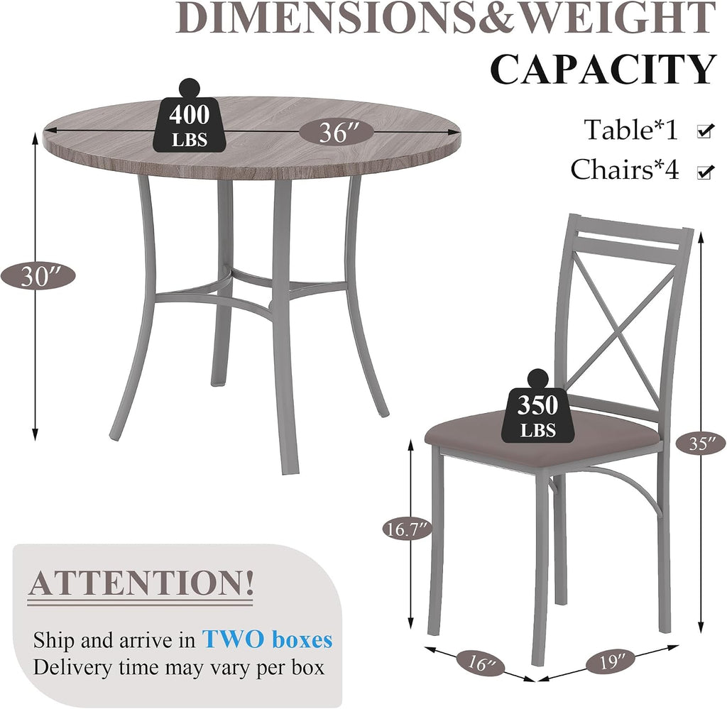 VECELO 5 Piece Dining Table Set for 4, Wood Grain Dinette with Chairs for Kitchen, Breakfast Nook, Small Space, Light Grey