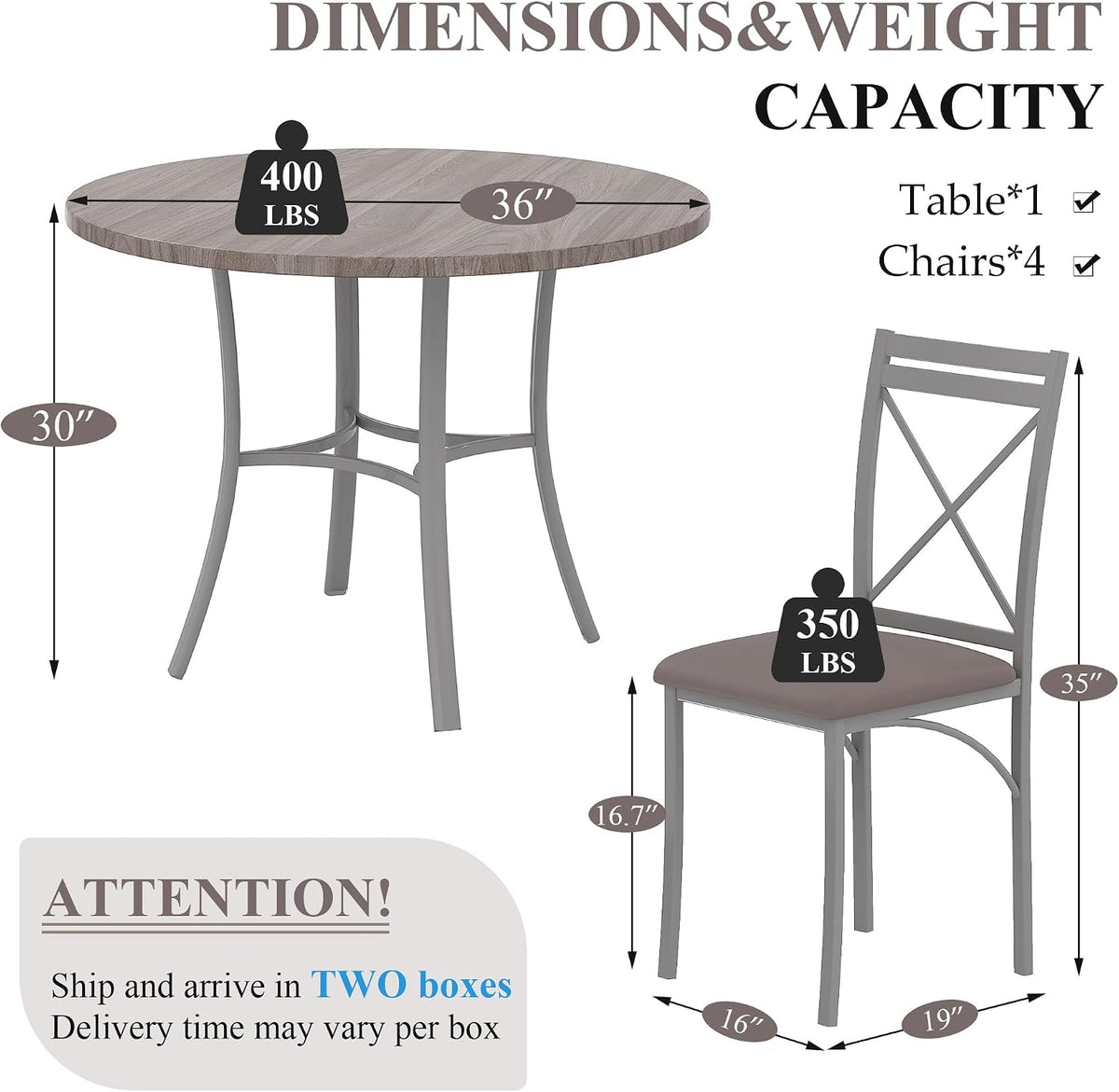 VECELO 5 Piece Dining Table Set for 4, Wood Grain Dinette with Chairs for Kitchen, Breakfast Nook, Small Space, Light Grey