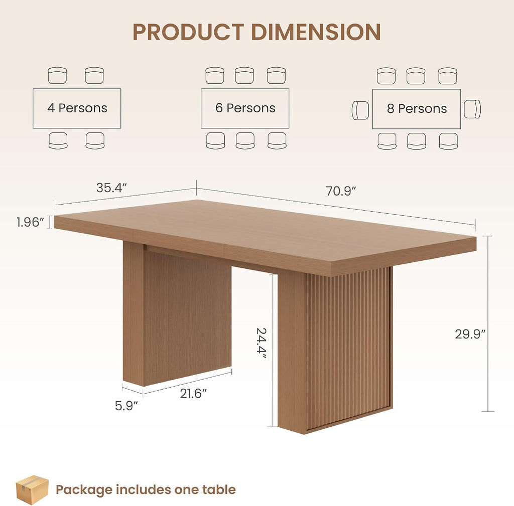 Garvee 70.8" Dining Table for 6 8 10, Modern Dining Room Table with Storage, Wood Kitchen Table with Fluted Legs, Dinner Tables for Kitchen Dining Room,Nut-Brown