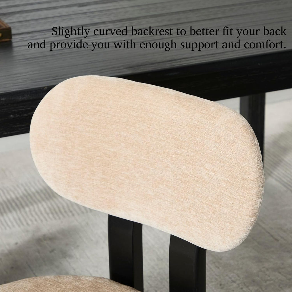LukeAlon Chenille Dining Chairs Set of 2, Upholstered Armless Kitchen Chairs with Wood Legs Modern Curved Back Side Chairs for Living Room Dining Room Lobby, Light Khaki