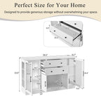 58.3" Modern Buffet Sideboard with 4 Doors & 2 Drawers, Modern Buffet Cabinet with Storage Adjustable Shelves, Power Outlet, Acrylic Panels, Storage for Dining Room, Living Room and Kitchen (White)