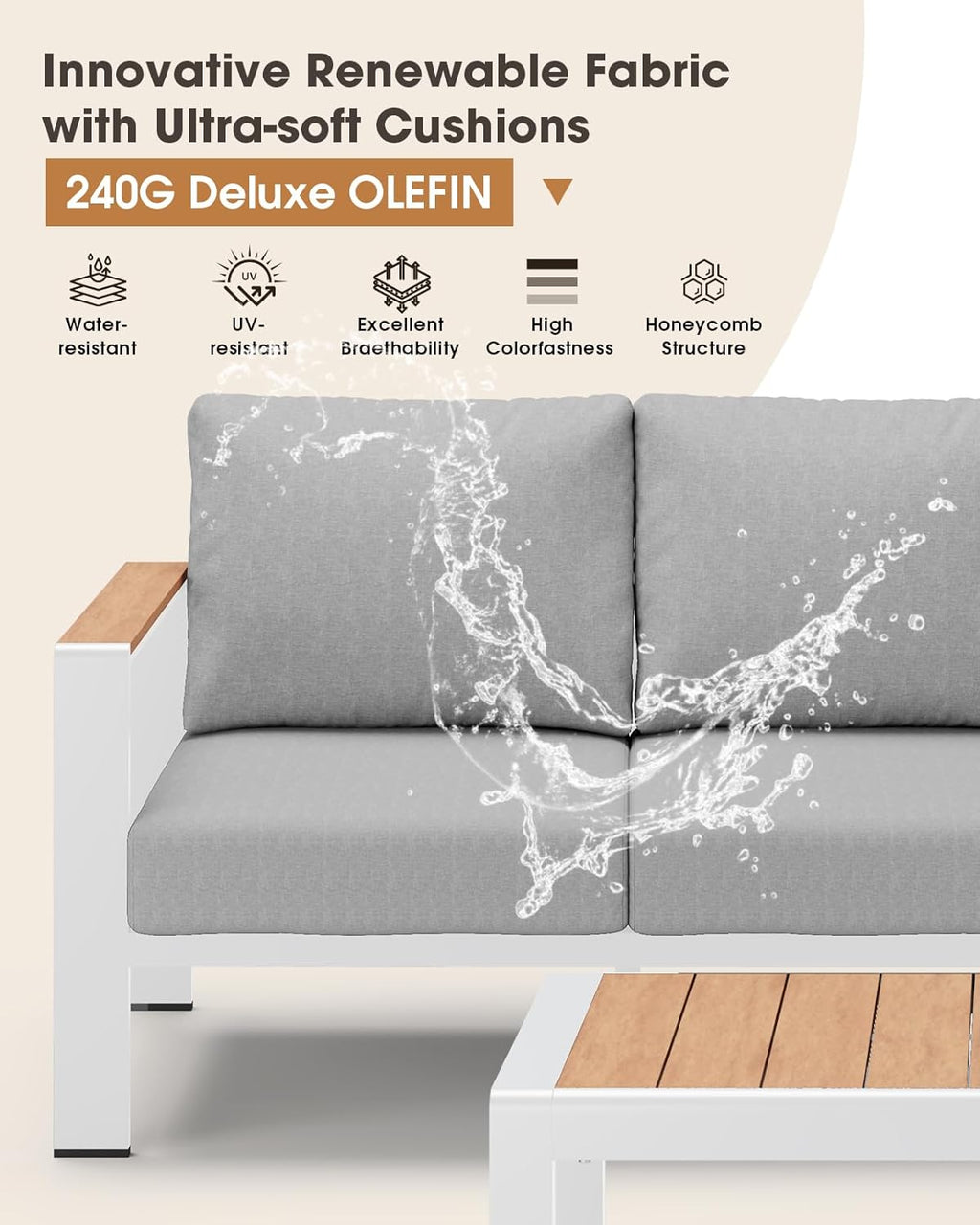 Aluminum Outdoor Patio Furniture 3 Seats, All-Weather Outdoor Patio Sofa with Washable Thick Cushion, Morden Patio Couch for Porch, Balcony, Deck, Yard, White