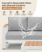 Aluminum Outdoor Patio Furniture 3 Seats, All-Weather Outdoor Patio Sofa with Washable Thick Cushion, Morden Patio Couch for Porch, Balcony, Deck, Yard, White