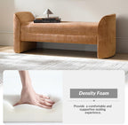 HULALA HOME 57" Modern Chenille Bench with Thick Padded Seat, Upholstered End of Bed Bench for Bedroom, Entryway & Living Room Seating, Caramel