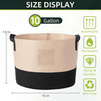 LITLANDSTAR 10 Gallon Fabric Grow Bags, 10 Pack Heavy Duty Thickened Nonwoven Plant Grow Bags with Handles and Label Bags, Fabric Plant Pots for Growing Vegetables Flowers Herbs (Black Mixed Camel)