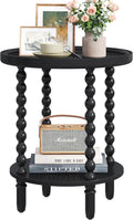 Gadroad Round End Table with Storage Shelf, Black 19.3 * 19.3 * 25.6 inches | 2 Tier Couch Side Table, Wood Coffee Table for Living Room, Bedroom