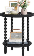 Gadroad Round End Table with Storage Shelf, Black 19.3 * 19.3 * 25.6 inches | 2 Tier Couch Side Table, Wood Coffee Table for Living Room, Bedroom