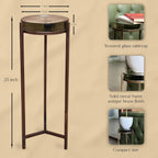 Modern Brass Drink Table, 9 x 9 x 23, with Clear Glass, Detailed Glass Accent Table for Small Spaces, Round Plant Stand for Stylish Home Decor,Christmas, New Year, Thanksgiving