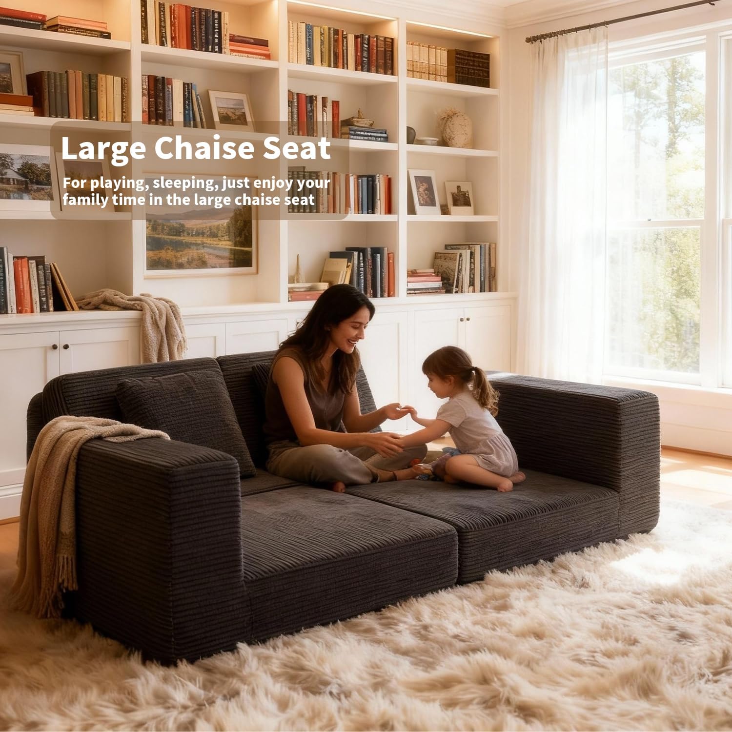 FILUXE Modular Sectional Sofa, Modern Modular Sofa Couch with Deep Seat，Comfy Cloud Couch, Sectional Couches for Living Room, Bedroom and Apartment，2-Seater，Dark Grey