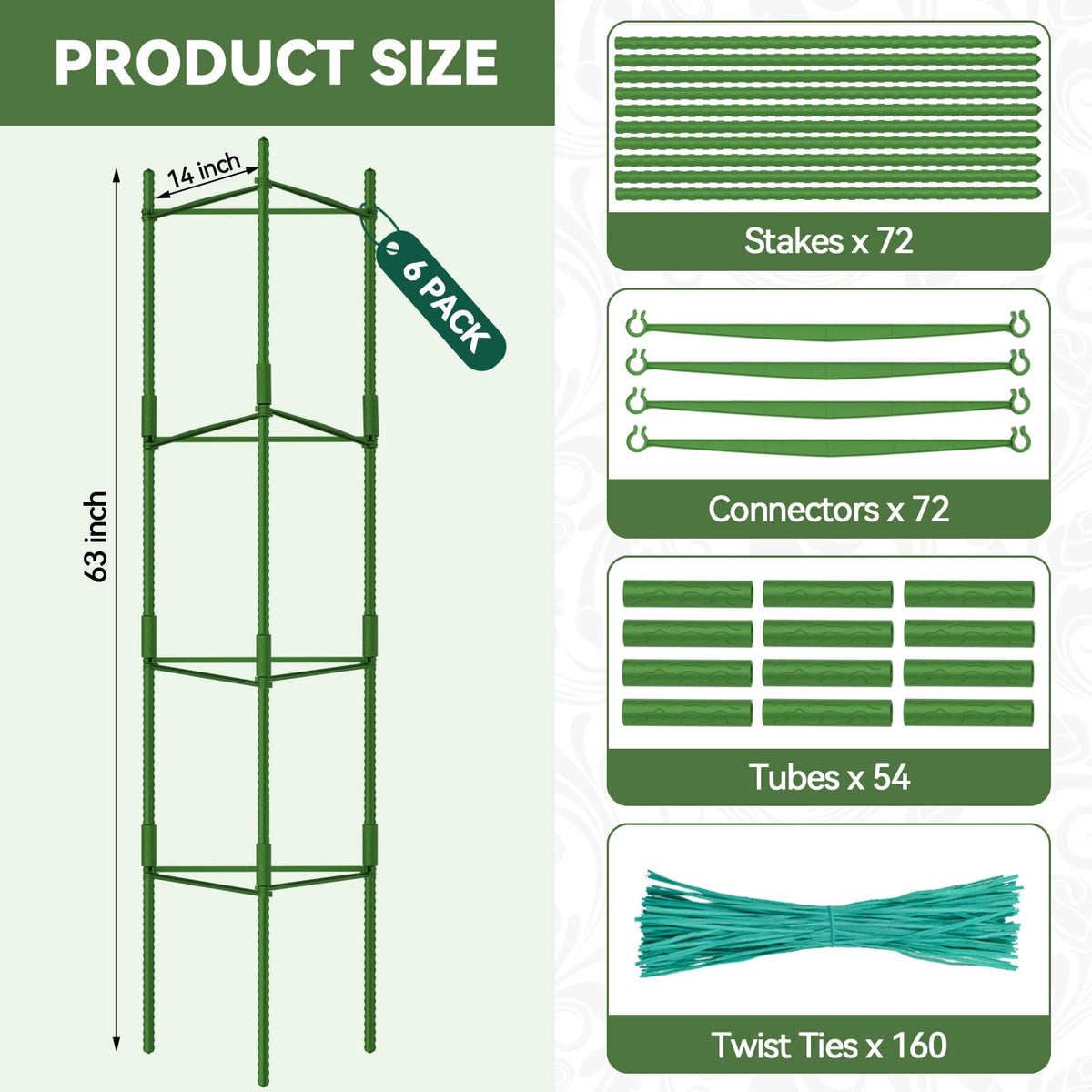 Halatool 6 Pack Tomato Cages for Garden, Up to 63 inch(5.2FT)
