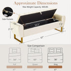 67'' King Size End of Bed Storage Bench for Bedroom, Bedroom Benches for Foot of Bed King with Gold Legs, Storage Ottoman Bench with Storage for Bedroom, Velvet Beige