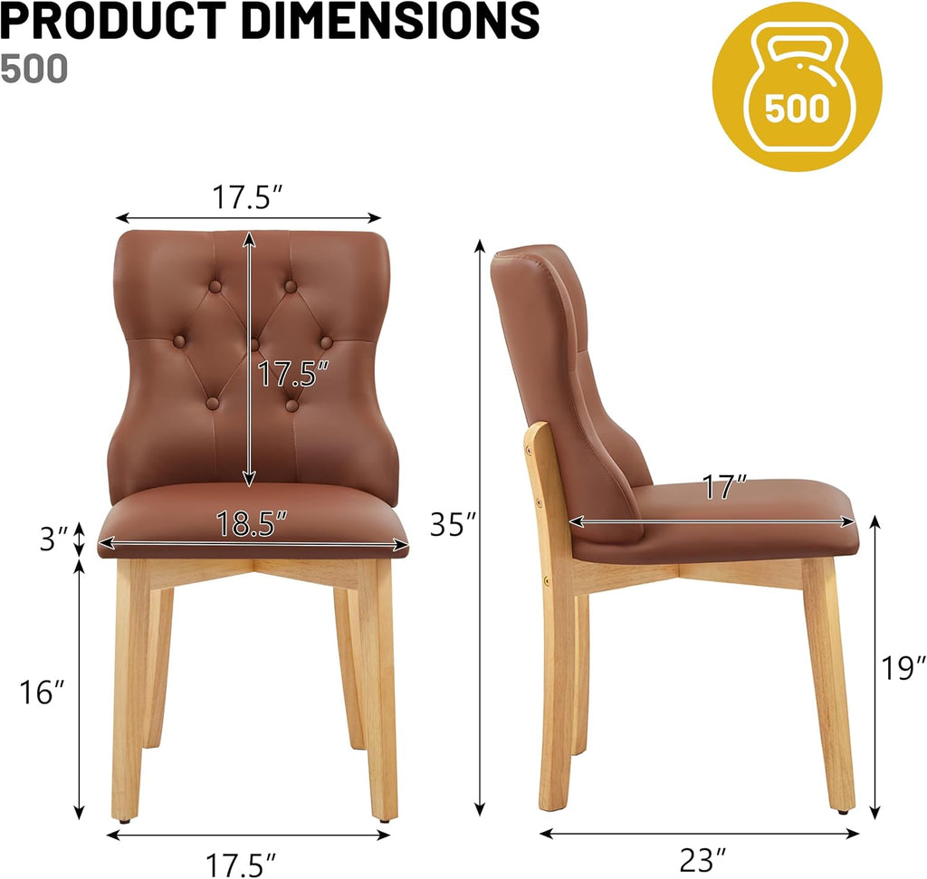 Eifizek Upholstered Dining Chairs Set of 4, PU Leather Button Tufted Parsons Side Chairs with Solid Wood Legs, Mid-Century Modern Accent Dining Room Chairs for Kitchen Restaurant & Living Room, Brown