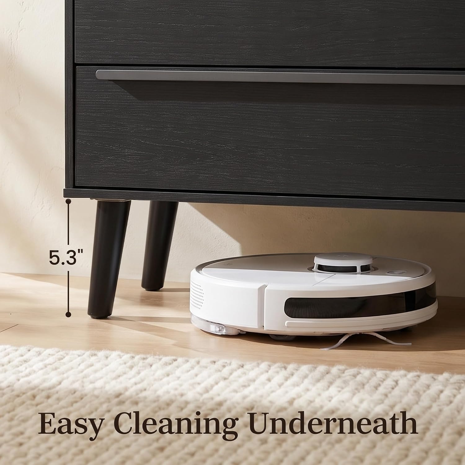 26 Inch Tall Black Oak Nightstands Set of 2 with Charging Station | Matching pair for a streamlined bedroom look; each 24 inch wide table has tray top, open shelf, and 2 drawers