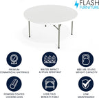 Flash Furniture 5' Round All-Occasion Plastic Folding Event Table for Parties and Trade Shows, Folding Banquet Table for Indoor/Outdoor Events, White