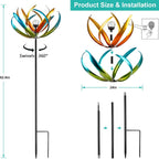 Large Solar Wind Spinners for Yard and Garden-82.6 Inch 360° Metal Wind Sculptures Outdoor Clearance Kinetic Windmills with Multi Color Led Glass Ball