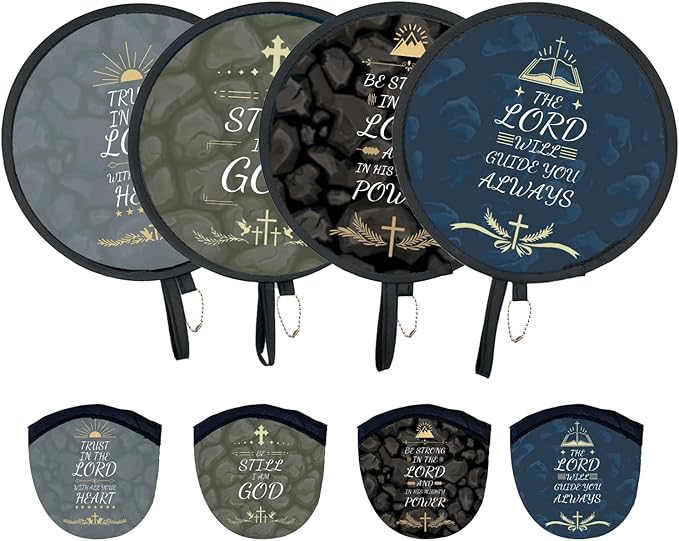 4Pcs Chirstian Round Foldable Hand Fan Japanese Foldable Fan Style Handheld Compact Cooling Fans,Round Folding Fan for Outdoor Games,Xmas Decoration,Festival,Party Favors,Travel,Events