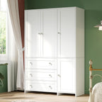 VOWNER 71" Armoire Wardrobe Closet with 3 Drawers and Mirror | Clothing Storage Cabinet with Hanging Rod, 4 Doors Wooden Wardrobe Cabinet for Bedroom, Large Capacity Storage