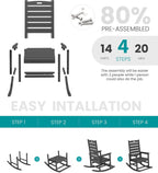 SERWALL Outdoor Rocking Chair Set of 2, Oversized Rocking Chair with Footboard for Adults, HDPE All Weather Resistant Rocking Chairs for Patio, 350lbs Weight Capacity, Gray