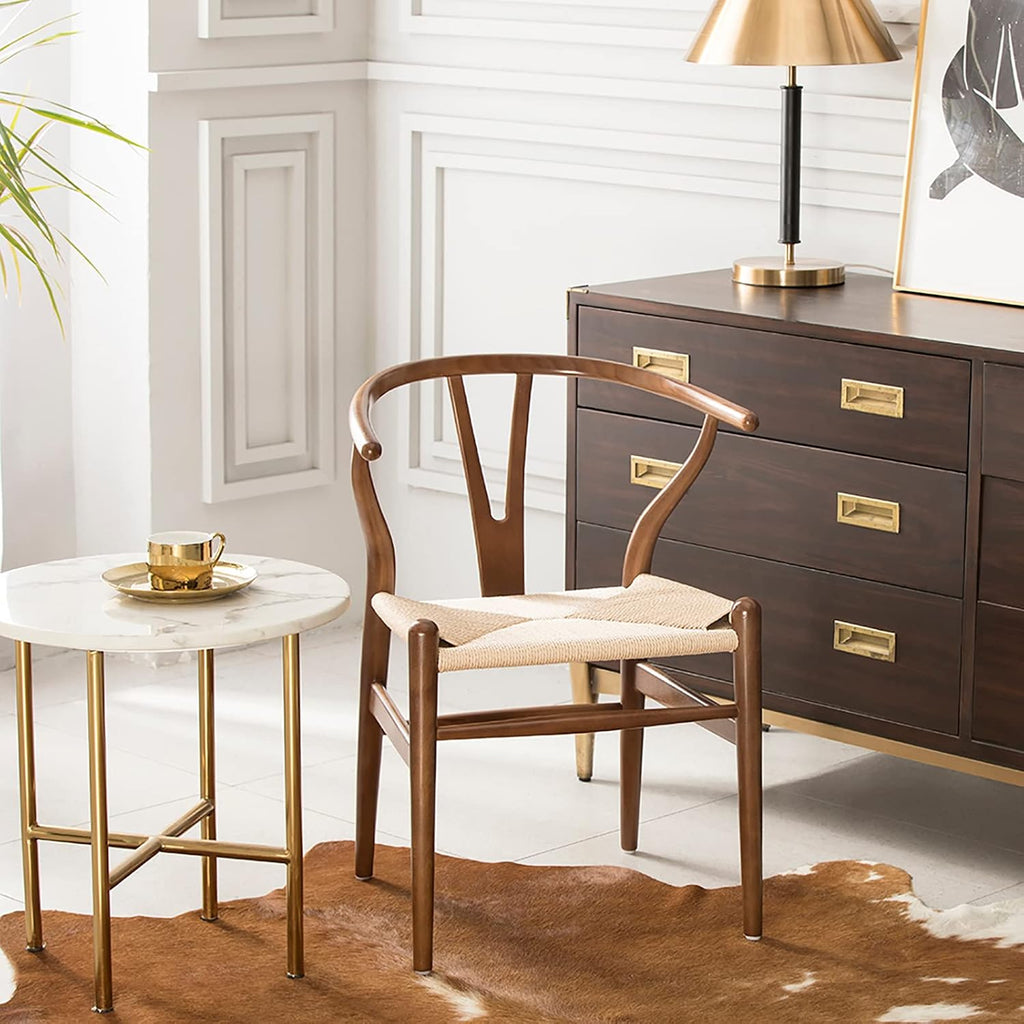 Polynices Wishbone Chair, Weave Solid Wood Mid-Century Modern Y Shaped Backrest Dining Chair (Walnut)