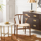 Polynices Wishbone Chair, Weave Solid Wood Mid-Century Modern Y Shaped Backrest Dining Chair (Walnut)