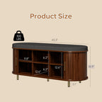 DHH 2-Tier Storage Bench,Wide Shoe Bench with Thickened Padded Seat Cushion, Mid Century Modern Fluted Sliding Door and Adjustable Shelf, for Entryway, Living Room, Bedroom (Walnut, 43.3“)