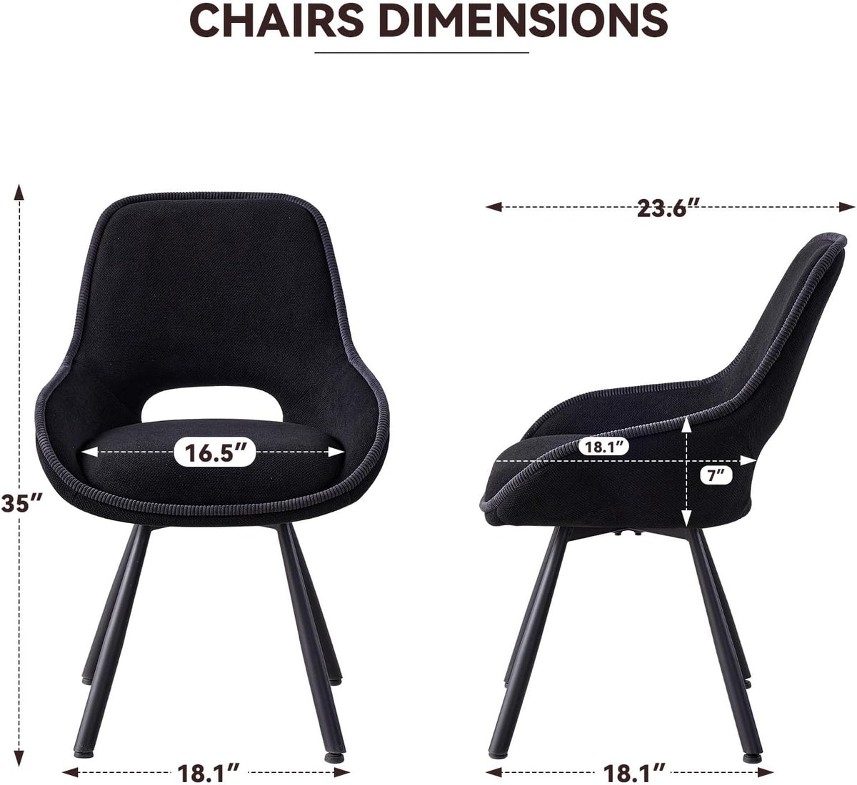 Swivel Dining Chair Set of 4, Modern Upholstered Fabric Kitchen Chairs with Thicken Cushion for Living Room Bedroom Restaurant (Black)