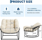 Litake Oversized Egg Shaped Wicker Outdoor Rocking Chair, Papasan Rocking Chair, Patio Rocker with Soft Removable Cushion, Reinforced Frame, Weather-Resistant – Ideal for Balcony, Porch, Garden