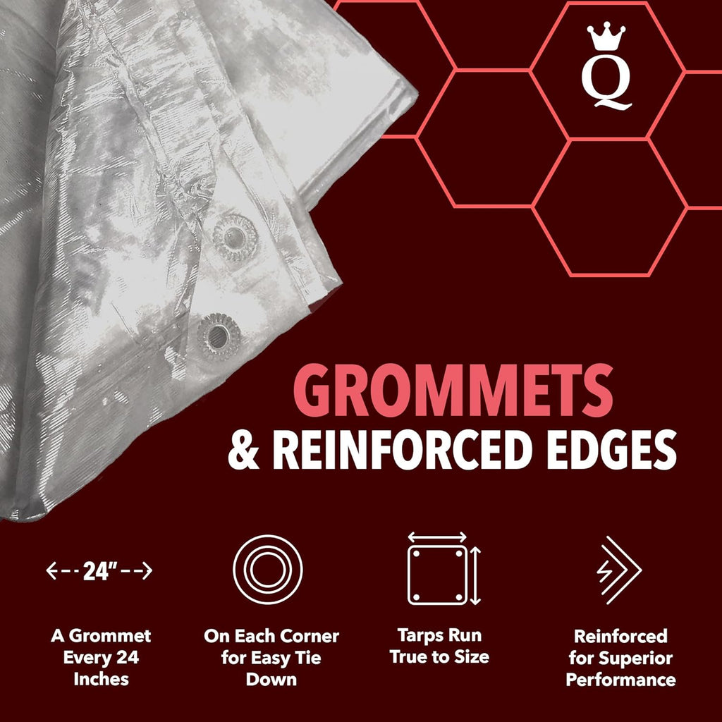 QUEEN OF TARPS | 6x8 Light Duty Tarp Waterproof, 70 GSM is 7 MIL, UV/Tear Resistant Tarp, Camping, Outdoor Furniture, Car, Tents, Painting, Firewood Protection | 6x8, Light Duty