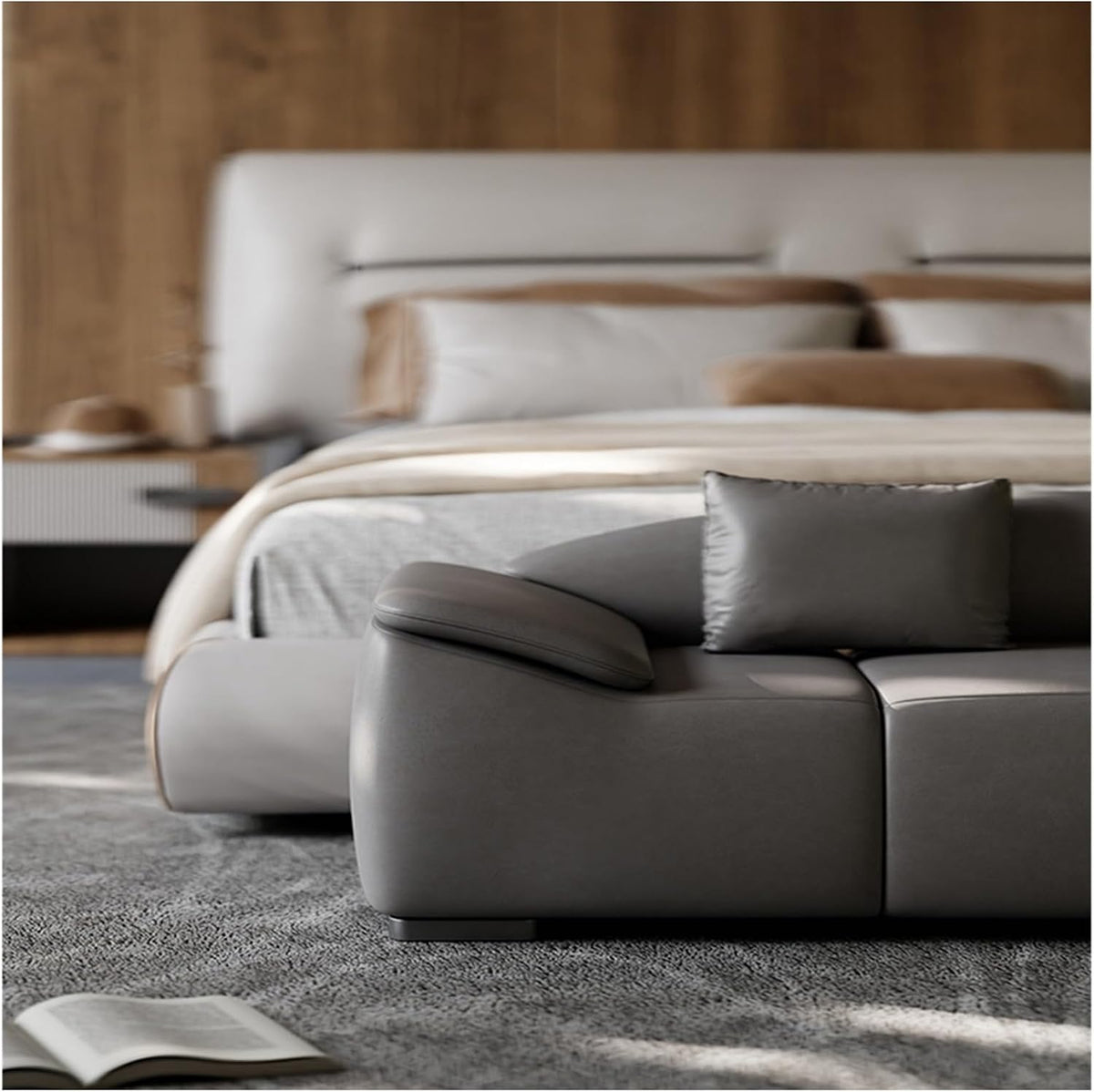 Modern Upholstered Bench for Living Room or End of Bed Use，Upholstered Long with Cushion Arms, Footstool for for Entryway, Bedroom, Front Door Entryway(Gris,180 * 50 * 54cm)