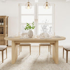 GarveeHome Oval Dining Table for 6-8 People, Long Large Kitchen Table with Thick Sturdy Wooden Base, Farmhouse Dining Room Table for for Kitchen, Living Room, Office (70.87" Long,Natural)