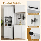 POWERSTONE Wood Kitchen Pantry Cabinet, 75" Tall Bathroom Storage Cupboard with 4 Doors & Shelves, Slim Freestanding Utility Hutch for Dining Room, Living Room, Bathroom White