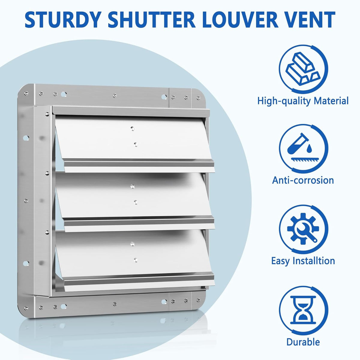 10 Inch Galvanized Shutter Exhaust Louver Vent, Automatic Gravity Shutter Louver Vent for Home Attics, Workshops, Barn, Greenhouse (Motor&Blades are not Included)