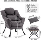 Lazy Chair with Ottoman, Comfy Chair with Pillow，Dark Grey
