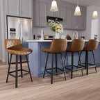 26" Brown Counter Height Bar Stools Set of 4, for Kitchen Island | Curved Seat with Back, Diamond Quilted Vintage Leather, 350lbs Stable Metal legs with Footrest & Anti-slip Mat, Easy Assembly
