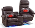 MANBUR Dual Power Lift Recliner Loveseat for Elderly, 2-Seat Electric Recliner Sofa with Massage & Heat, Double Reclining Seating w/Cup Holders, USB Charging, Faux Leather Brown