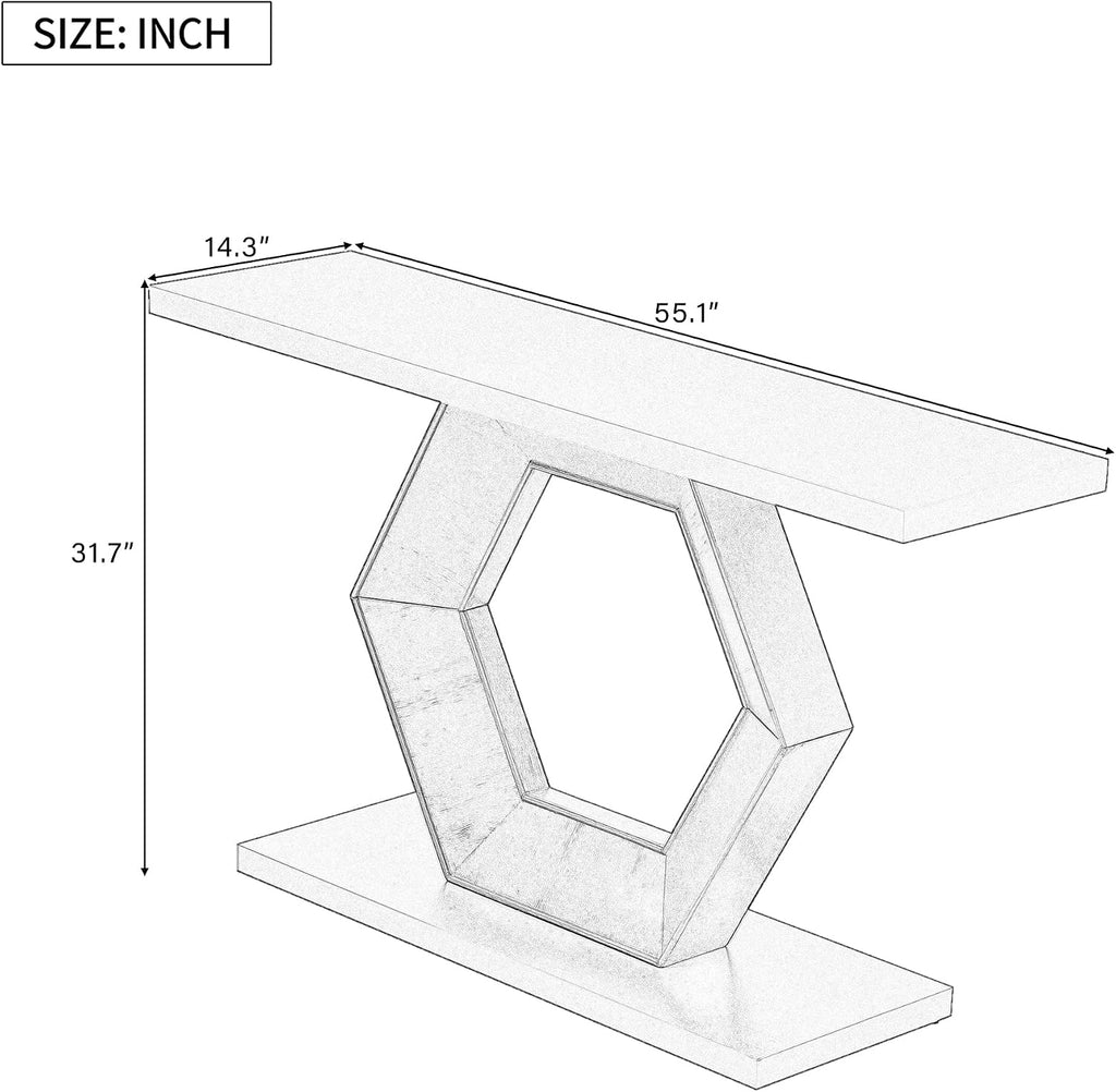 Modern Entryway Table with Innovative Hollow Hexagon Leg Structure and Premium Fir Veneer Finish for Sophistication,Suitable for Hallway, Entryway, Living Room