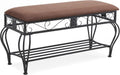 Bluecat Entryway Shoe Bench with Brown Padded Cushion, Metal Frame Multi-Functional Shoe Changing Bench for Hallway Living Room Bedroom